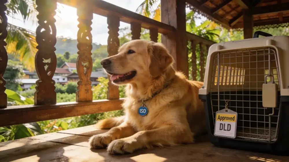 Dog with travel crate