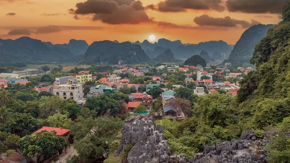 Beautiful Landscape Of Ninh B Nh With Mountains And Colorful Town At S