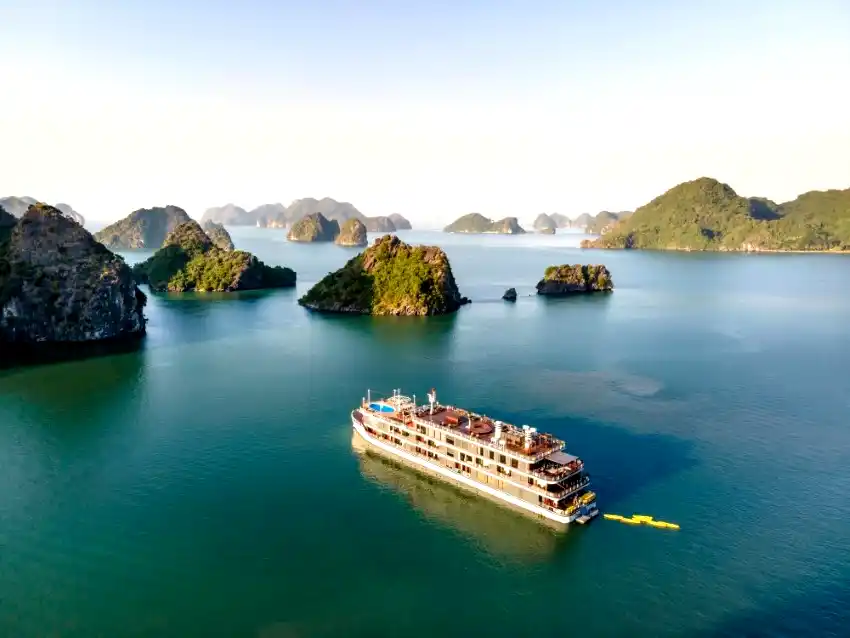 ha long bay luxury cruise ship aerial