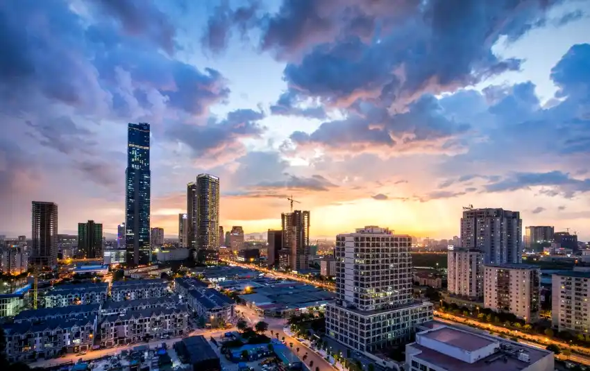 hanoi cityscape sunset aerial view