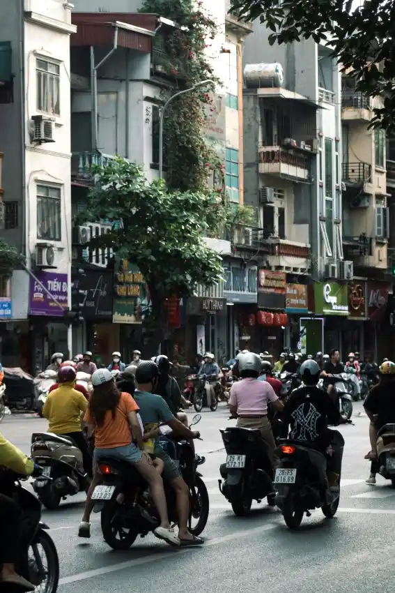 hanoi street traffic intersection motorbikes