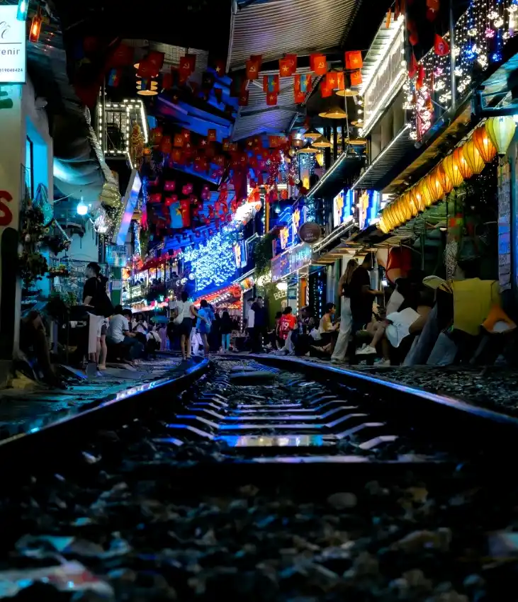 hanoi train street neon nightlife cafes