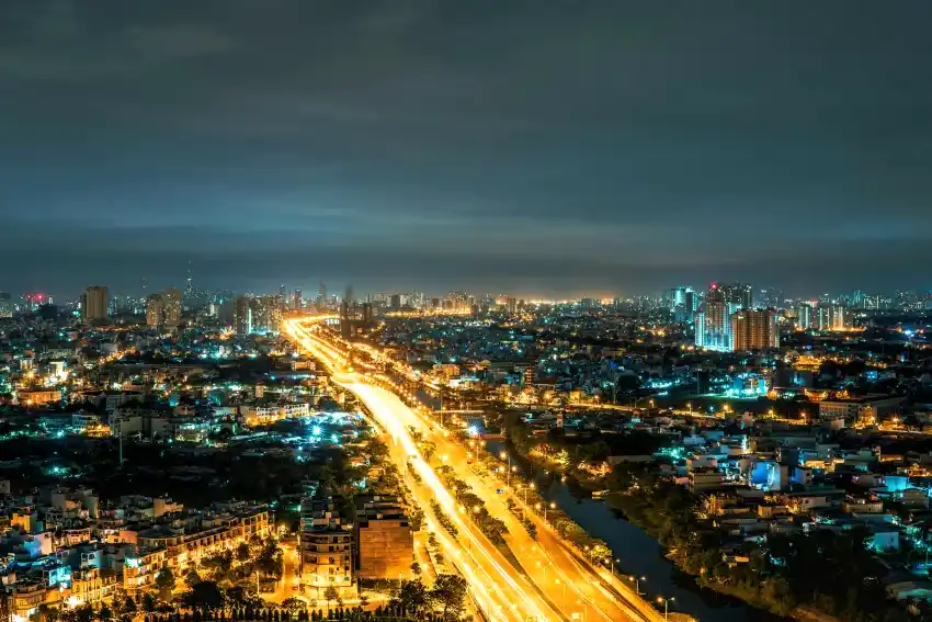 ho chi minh city aerial night skyline