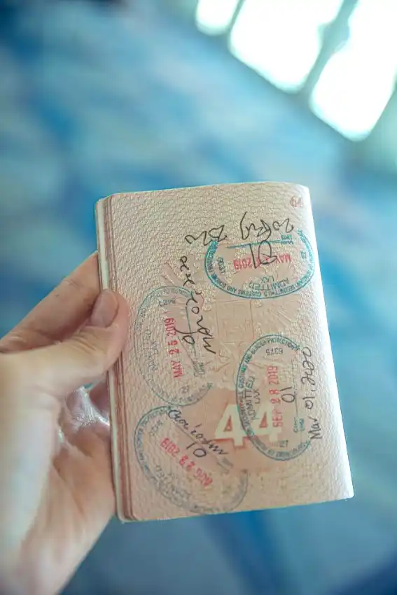 international traveler holding open passport