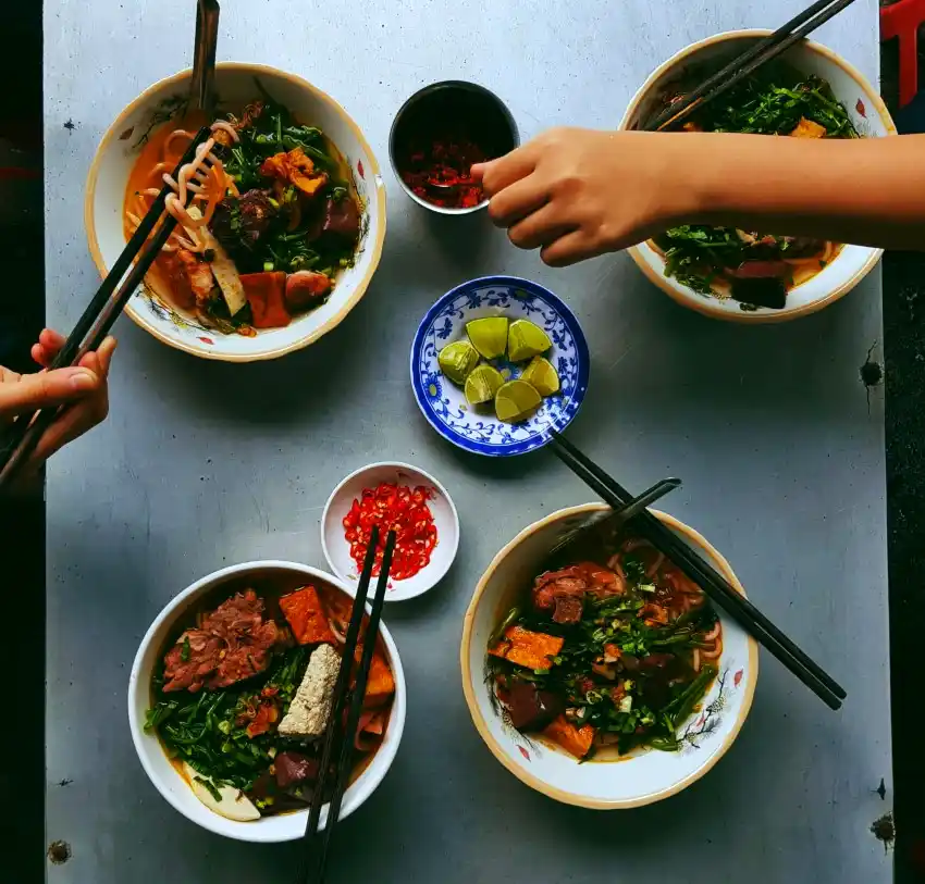 traditional vietnamese street food flatlay