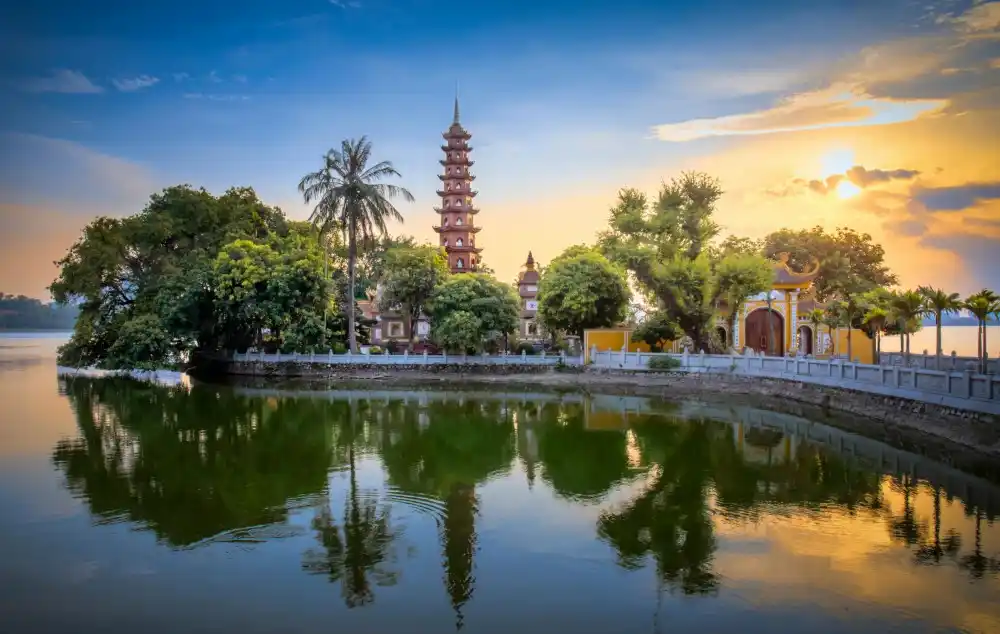 tran quoc temple hanoi reflection
