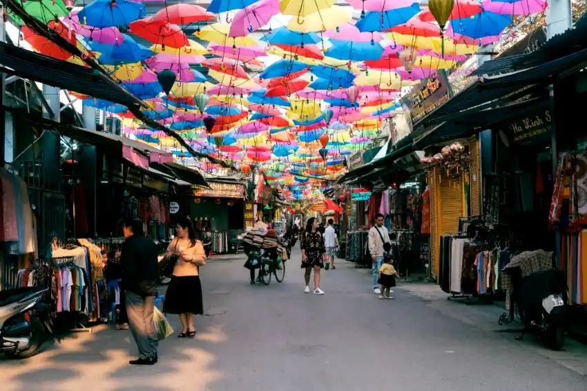 van phuc silk village hanoi umbrellas